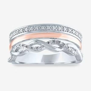 1/10 CT. T.W. Mined White Diamond 14K Rose Gold Over Silver Sterling Silver Band